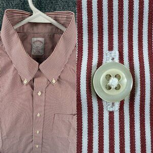 Brooks Brothers Button-Down 17.5 4/5 Non-Iron Cotton Striped Red Long Sleeve